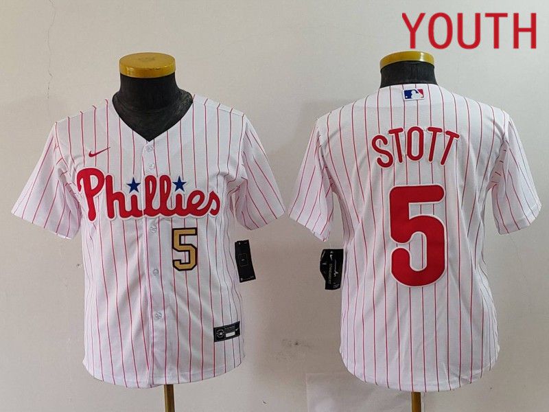 Youth Philadelphia Phillies #5 Stott White stripe Nike Game 2024 MLB Jersey style 2